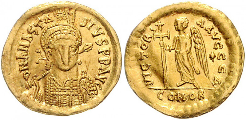 Byzanz Anastasius 491-518 Solidus Konstantinopel (491-498) D N ANASTASIVS PP AVG...