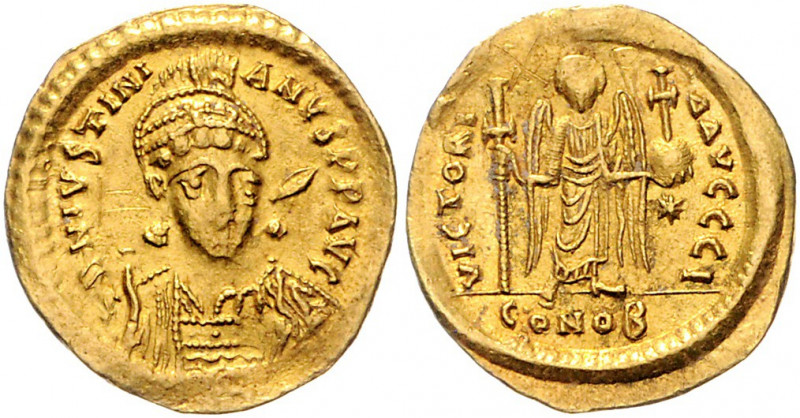 Byzanz Justinian I. 527-565 Solidus Konstantinopel (527-538) D N IVSTINIANVS P P...