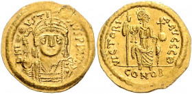Byzanz Justinus II. 565-578 Solidus Konstantinopel (565-578) D N IVSTINVS P P AVC Geharnischte Büste von vorn mit Victoriaglobus / VICTORIA AVCCC O (T...