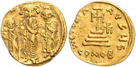 Byzanz Heraclius 610-641 Solidus Konstantinopel (632-636) Heraclius, Heraclius Constantinus je mit Kreuzkrone und Kreuzglobus und Heraclonas mit Kreuz...