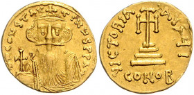 Byzanz Constans II. 641-668 Solidus Konstantinopel (651-654) d N CONSTANTINVS PP AVG Drapierte Büste von vorn mit Krone und Reichsapfel / VICTORIA AVG...