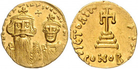 Byzanz Constans II. 641-668 Solidus Konstantinopel (654-659) dN CONSTANTINVS C CONSTANT Büsten von Constans II. und Constantinus IV. mit Kreuzkronen, ...
