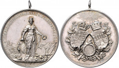 Anhalt - Zerbst Friedrich I. 1871-1904 Silbermedaille 1902 auf das 4. Anhalt. Bundesschießen Mann 393A. 
mit Trageöse, 33,6mm 14,6g vz