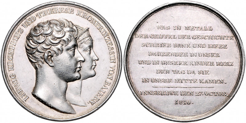 Bayern Maximilian I. Joseph 1806-1825 Silbermedaille 1810 (v. Losch) auf den Bes...