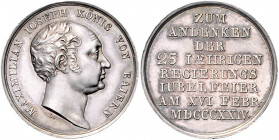 Bayern Maximilian I. Joseph 1806-1825 Silbermedaille 1824 (v. Losch) auf sein 25-jähriges Regierungsjubiläum Witt. 2521. 
26,3mm 5,4g vz