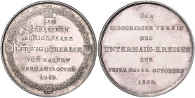 Bayern Ludwig I. 1825-1848 Silbermedaille 1835 (unsign.) auf die Silberhochzeit des Königspaares Witt. 2668. 
44,4mm 29,1g vz