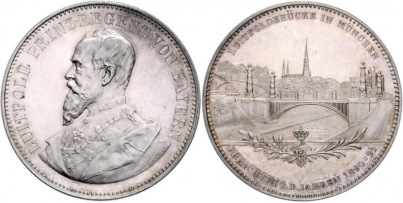 Bayern Prinzregent Luitpold 1886-1912 Silbermedaille 1891 (v. Börsch) auf die Er...