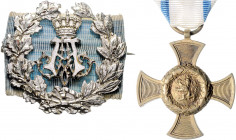 Bayern Ludwig III. 1913-1918 Lot von 5 Stücken: Prinz Alfons Schießabzeichen in Silber, Nadel gemarkt 'M. Heinloth', auf weiß-blauem Band (45x40mm 19,...