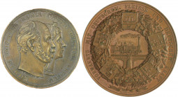 Brandenburg in den Marken - Preussen - Berlin Lot von 2 Stücken: Bronzemedaille 1844 (v. Loos/Lorenz/Schilling) auf die Gewerbeausstellung (kl. Fleck ...