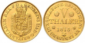Braunschweig und Lüneburg - Hannover, ab 1762 Königreich Georg III. 1760-1820 5 Taler Gold 1815 Friedb. 619. AKS 2. Jg. 101. 
 ss