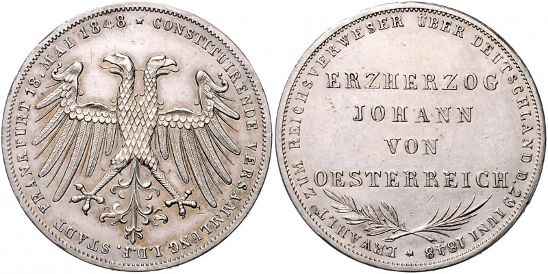 Frankfurt - Stadt Doppelgulden 1848 Erzherzog Johann von Österreich Kahnt 176. D...