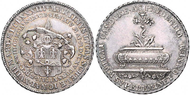 Hamburg Silbermedaille 1751 sog. 'Bürgermeisterpfennig' auf den Tod von Bürgerme...