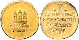 Hamburg Dukat 1798 Goldabschlag vom Stempel des Schillings 1798 Friedb. -. Jg. 31a Anm. Gaed. 999. 
 vz-st