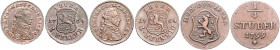 Jever Friedrich August v. Anhalt-Zerbst 1747-1793 Lot von 3 Stücken: 1 Pfennig 1764, 1 Heller 1764 (kl.Sf.) und 1/4 Stüber 1799 Mann 423, 424a, 431. ...
