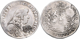Lübeck 2/3 Taler 1678 mit Gulden-Gegenstempel des Fränkischen Kreises Dav. 621. Erl. 1917 ff. Lange 505 var. 
kl.Sf. ss-