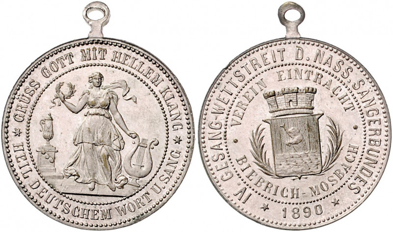 Nassau - Biebrich Versilberte Bronzemedaille 1890 auf den IV. Gesang-Wettstreit ...