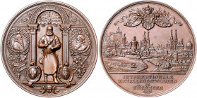 Nürnberg - Stadt Bronzemedaille 1885 (v. Lauer) auf die Internationale Metallausstellung Erl. 164. 
50,3mm 68,2g vz-st