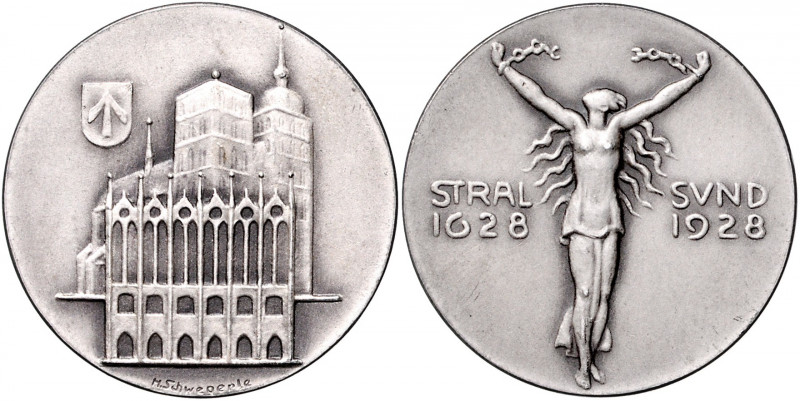 Pommern - Stralsund Silbermedaille 1928 (v. Schwegerle) auf die 300-Jahrfeier de...
