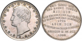 Sachsen - Kurfürstentum, ab 1806 Königreich Johann 1854-1873 Silbermedaille 1866 (unsign. v. Jahn) auf seine Rückkehr aus dem Feldzug nach Dresden Mer...
