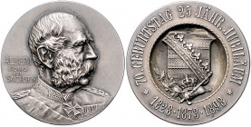 Sachsen - Kurfürstentum, ab 1806 Königreich Albert 1873-1902 Dicke Silbermedaille 1898 mattiert (v. Lauer) auf seinen 70. Geburtstag und sein 25-jähri...