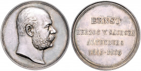 Sachsen - Altenburg Ernst 1853-1908 Silbermedaille 1895 (v. Haseroth) auf sein 50-jähriges Militärjubiläum 
39,1mm 23,0g Patina, äußerst selten st-...