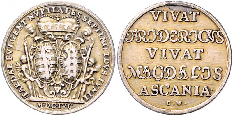 Sachsen - Gotha-Altenburg Friedrich II. 1691-1732 Silbermedaille 1696 (v. Wermut...