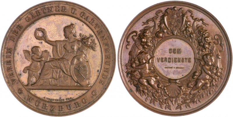 Würzburg - Stadt Bronzemedaille o.J. (v. Weckwerth) Prämie des Vereins der Gärtn...