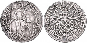 Baden Christoph I. 1475-1515 1/4 Guldiner 1513 Baden-Baden Heiliger Bernhard mit Lanze und badischem Wappen in Rüstung stehend / Wappen mit Helmzier u...