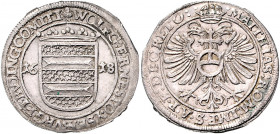 Isenburg - Büdingen Wolfgang Ernst 1596-1633 1/4 Taler 1618 Büdingen mit Titel Matthias I. Grote 23 var. 
Prachtexemplar vz-st