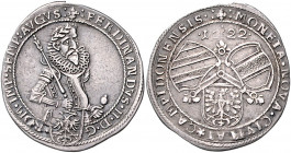 Kempten - Stadt 1/8 Taler 1622 mit Titel Ferdinand II., belorbeertes Hüftbild Kaiser Ferdinand II. im Harnisch nach rechts mit großer Halskrause und O...