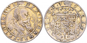 Sachsen Johann Friedrich II. 1554-1567 1/6 Taler 1584 Tentzel S. 250, Tf. 27/IV (wird dort als 'eines der allerraresten' beschrieben) 
4,28 g, Hklsp....