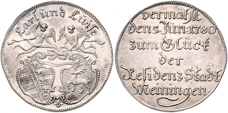 Sachsen - Meiningen Carl 1775-1782 Silbermedaille 1780 auf seine Vermählung mit ...