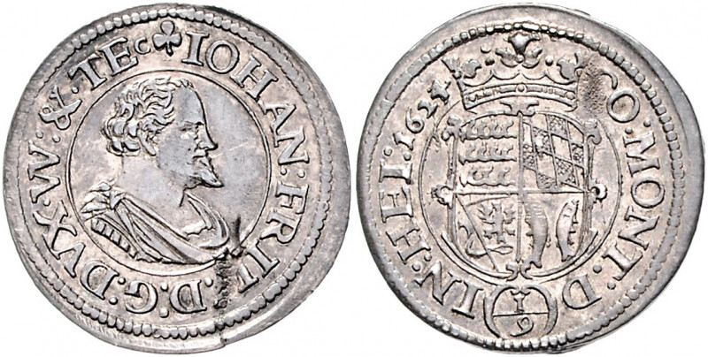 Württemberg Johann Friedrich 1617-1628 1/9 Taler 1624 (aus 1623 geändert), Stutt...