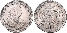 Württemberg Karl Eugen 1744-1793 1/4 Taler 1744 Stempel von V. Schrempf Klein/Raff 265. Ebner 10. 
 f.vz