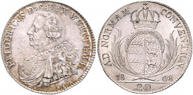 Württemberg Friedrich I. 1806-1816 20 Kreuzer 1808 Klein/Raff 37.1d. AKS 43. Jg. 11. 
winz.Sf., feine Patina vz-st