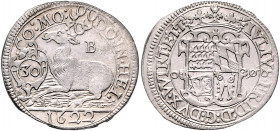 Württemberg - Weiltingen Julius Friedrich 1617-1635 1/2 Kipper-Hirschgulden 1622 B zu 30 Kreuzer Klein/Raff 9. Ebner 7. 
 vz