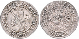 RDR - Länder - Haus Habsburg Maximilian II. 1564-1576 10 Kreuzer 1570 Joachimstal Dietiker 197. 
sehr selten!, feine Patina vz