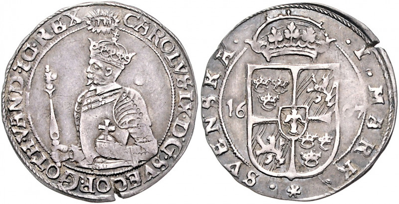 Schweden Karl IX. 1604-1611 1 Mark 1607 Stockholm Ahlström 395. SM 53. 
kl.Sf. ...