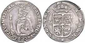Schweden Karl IX. 1604-1611 1 Mark 1607 Stockholm Ahlström 395. SM 53. 
kl.Sf. am Rand, schöne alte Patina ss-vz