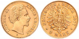 Bayern Ludwig II. 1864-1886 5 Mark 1877 D J. 195. 
 vz+