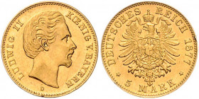 Bayern Ludwig II. 1864-1886 5 Mark 1877 D J. 195. 
winz.Rf. vz-
