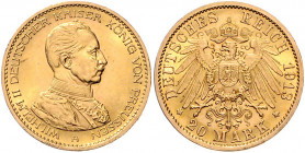 Preussen Wilhelm II. 1888-1918 20 Mark 1913 A J. 253. 
 vz+