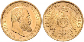 Württemberg Wilhelm II. 1891-1918 20 Mark 1905 F J. 296. 
 vz+