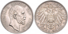 Anhalt Friedrich I. 1871-1904 2 Mark 1896 A Die Münze wurde zum 25-jährigen Regierungsjubiläum des Herzogs ausgegeben. J. 20. 
winz.Rf. f.st