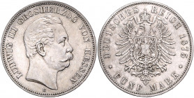Hessen Ludwig III. 1848-1877 5 Mark 1876 H J. 67. 
 f.vz