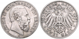 Hessen Ludwig IV. 1877-1892 2 Mark 1891 A J. 70. 
 ss+