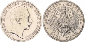 Preussen Wilhelm II. 1888-1918 Satz o.J. von 5 Stücken: 3 Mark 1908 - 1912 J. 103. 
 meist gutes vz