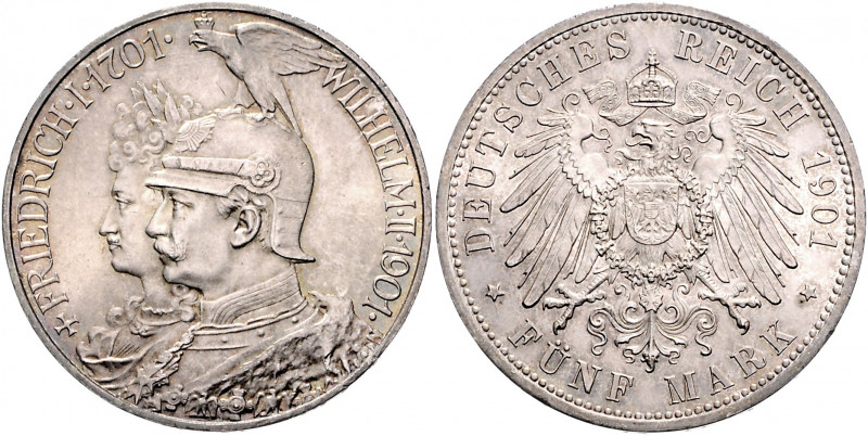 Preussen Wilhelm II. 1888-1918 Lot von 2 Stücken: 2 und 5 Mark 1901 Zum 200-jähr...