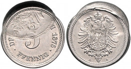 Kaiserreich Kleinmünzen 5 Pfennig 1875 A Fehlprägung: Größerer Durchmesser durch fehlenden Prägering, Wertseite 50 % incus überprägt J. zu 3. 
 vz-st...