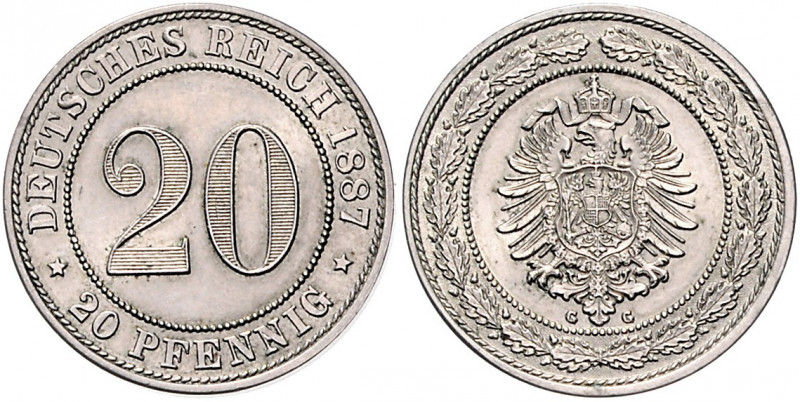 Kaiserreich Kleinmünzen 20 Pfennig 1887 G J. 6. 
 vz-st